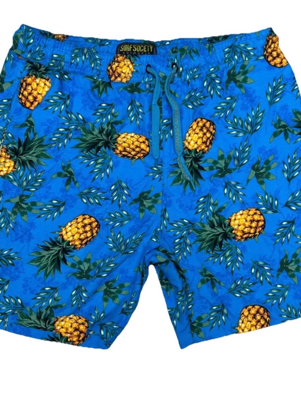 Surf Society Men’s Blue Pineapple Print Swim Trunks Large